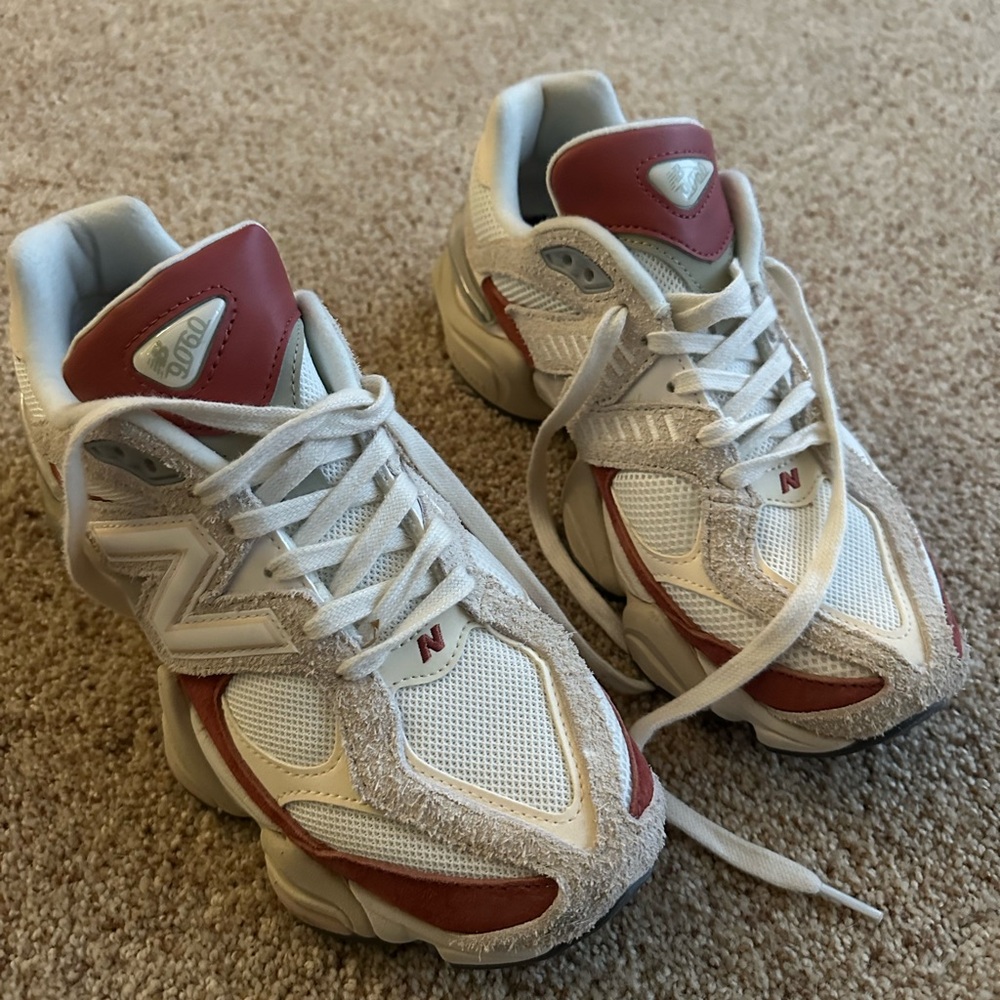 New Balance 9060 White and Red Athletic Shoes